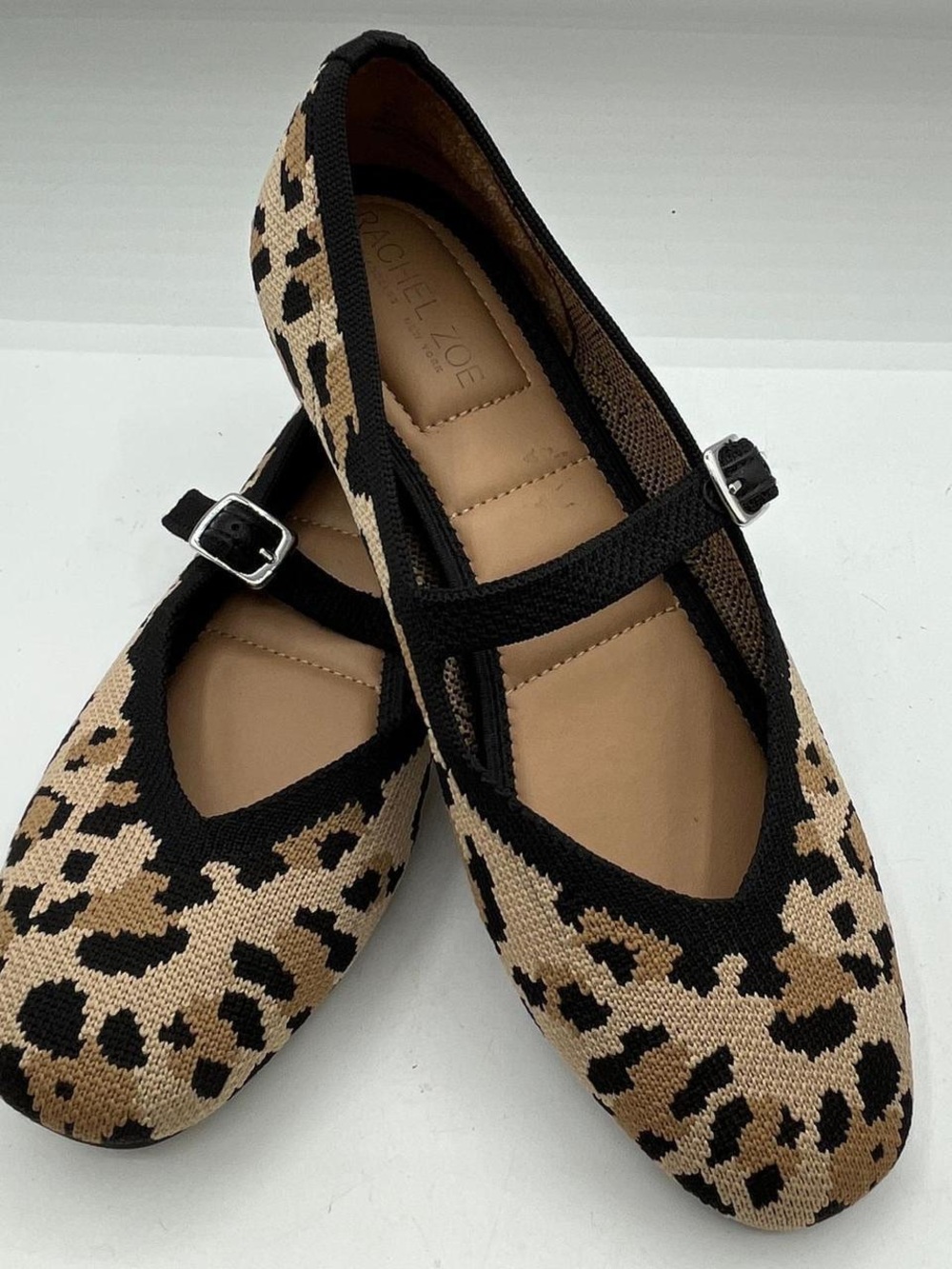Rachel Zoe Knit Leopard Print Mary Jane Ballet Flats